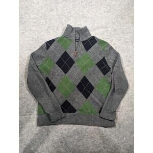 J Crew Sweater Men's Quarter Zip M Lambswool Collar Long Sleeve Gray Academia